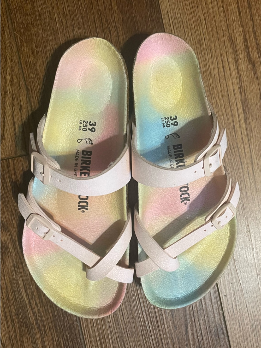 Birkenstock Mayari Vegan Rose Ombré Double-Buckle Sandals with Rainbow Footbed - Picture 2 of 7